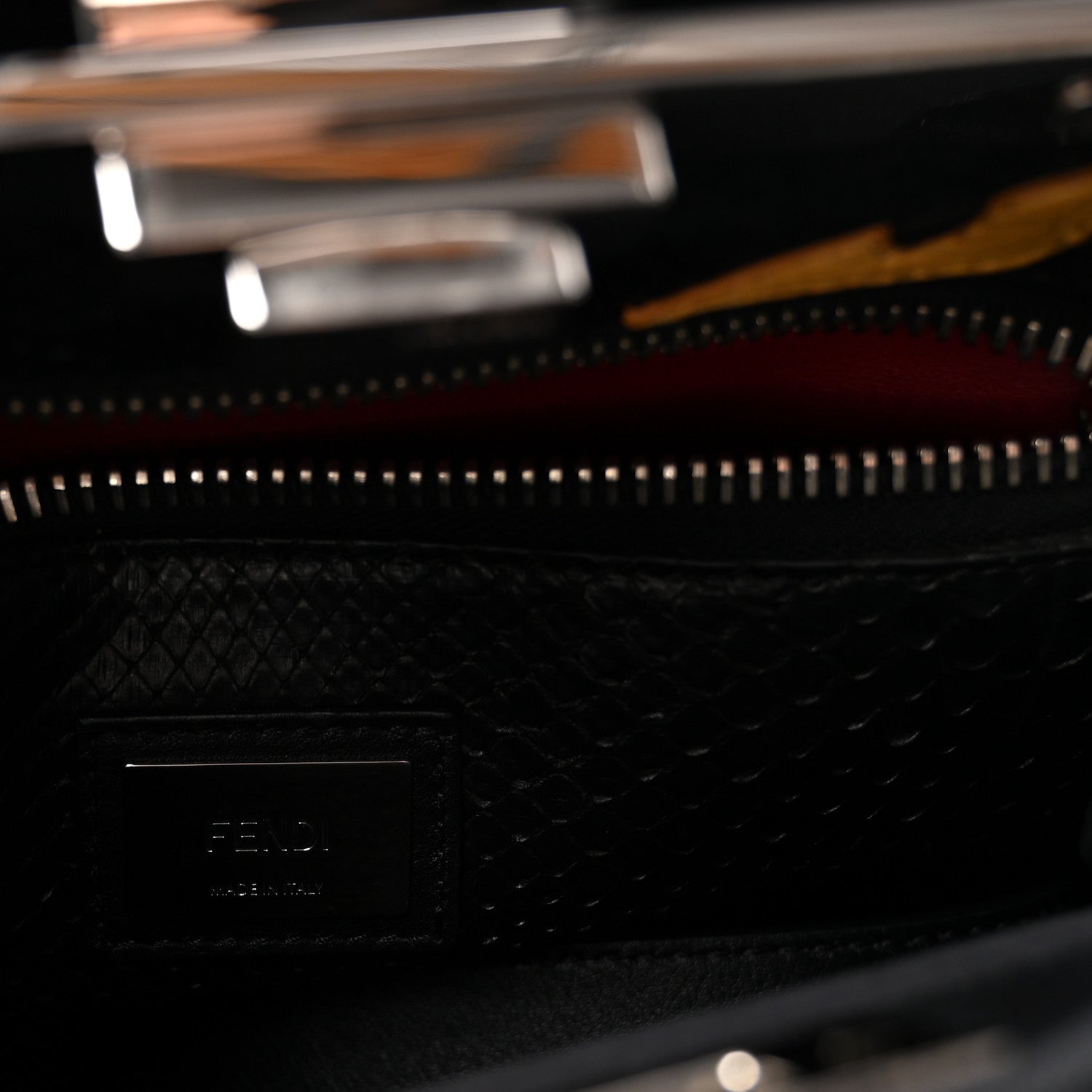 Fendi Vitello Seta Snakeskin Crocodile Monster Eyes Medium Peekaboo Iconic Satchel Black Girasole 5 of 8