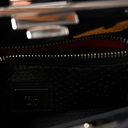 Fendi Vitello Seta Snakeskin Crocodile Monster Eyes Medium Peekaboo Iconic Satchel Black Girasole 5 of 8