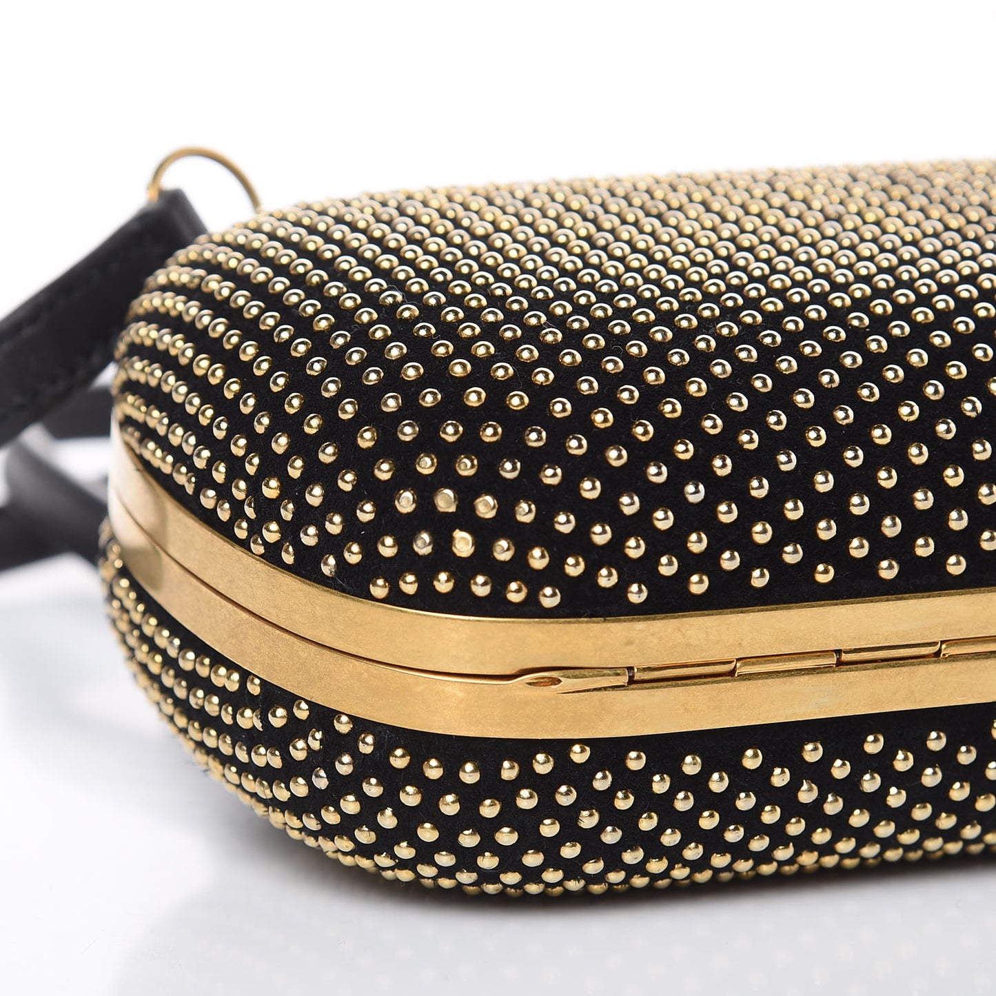 Suede Studded Skull Box Clutch Black