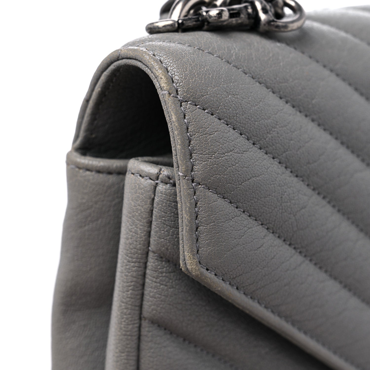 Saint Laurent Sheepskin Matelasse Chevron Monogram Medium College Bag Granite 15 of 16