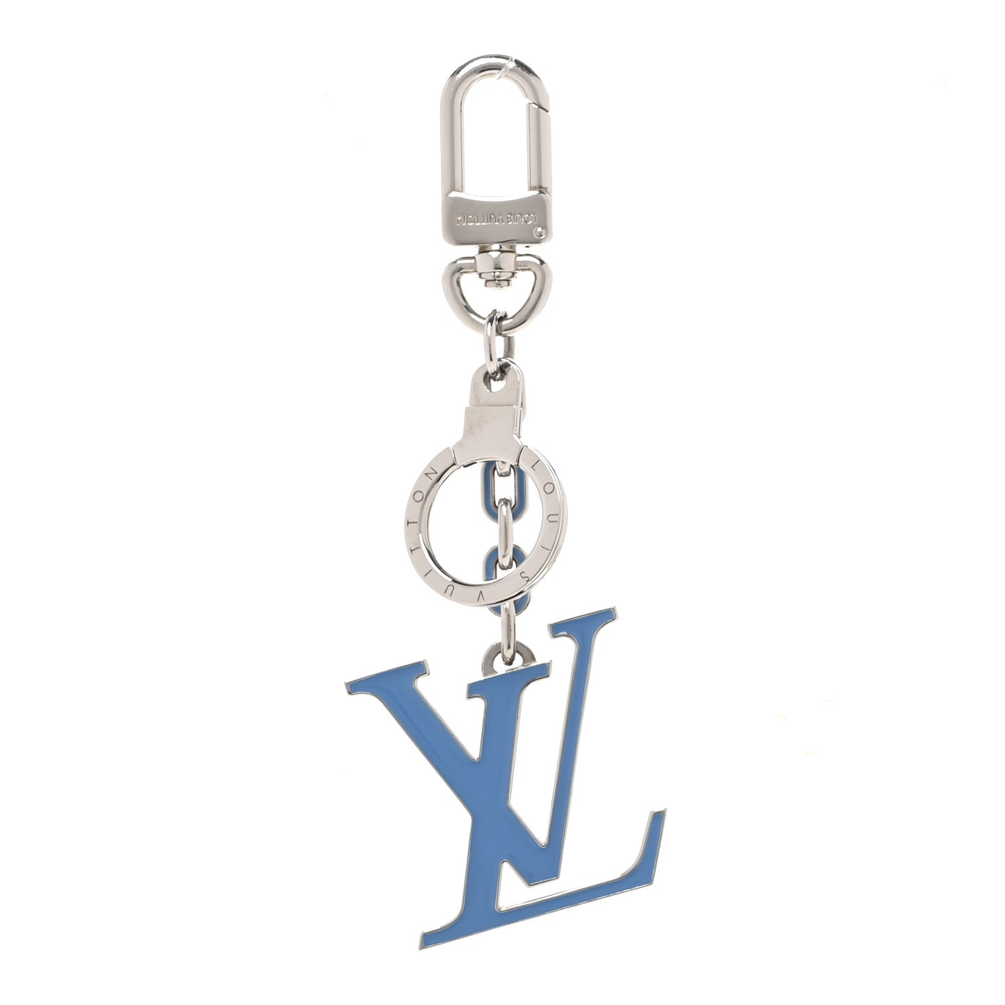 Metal Palladiium Finish Lacquer LV Initiales Bag Charm Key Holder Blue