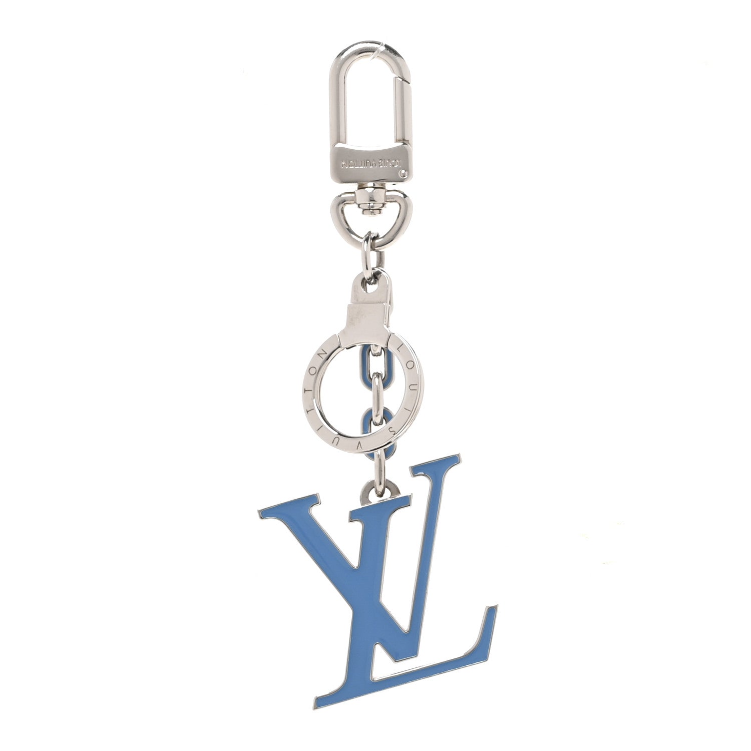 Louis Vuitton Metal Palladiium Finish Lacquer LV Initiales Bag Charm Key Holder Blue 1 of 4