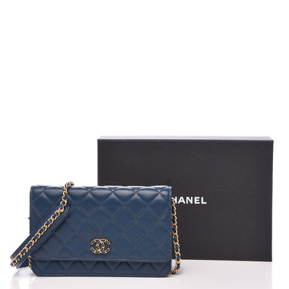 Chanel Goatskin Quilted 19 Wallet On Chain WOC Blue 13 of 14