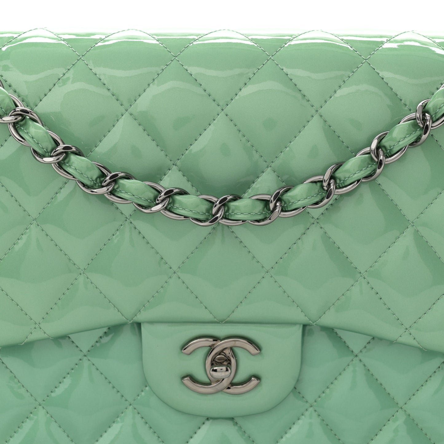 Patent Quilted Jumbo Double Flap Green