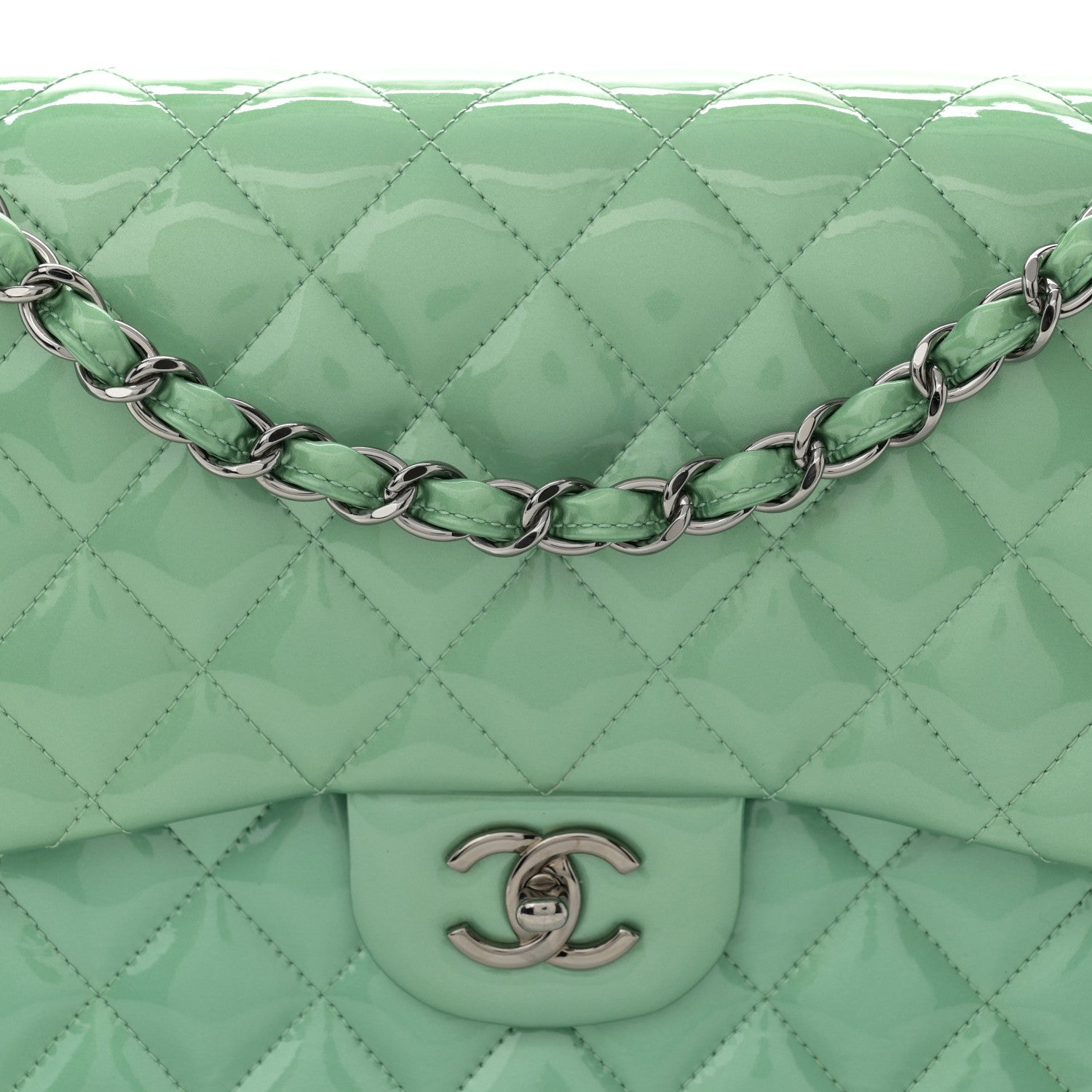Chanel Patent Quilted Jumbo Double Flap Green 8 of 11