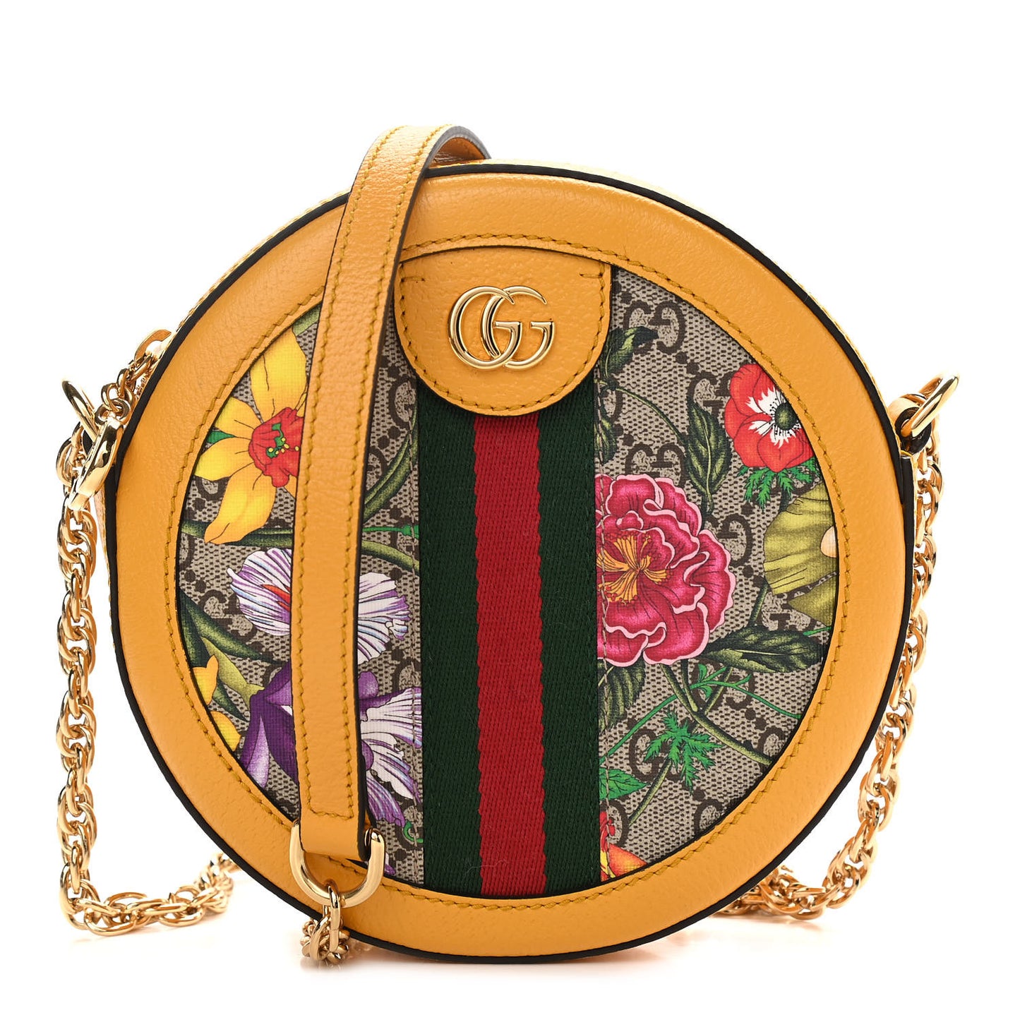 GG Supreme Monogram Flora Web Mini Ophidia Round Shoulder Bag Beige Multicolor Crop