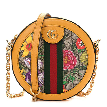Gucci GG Supreme Monogram Flora Web Mini Ophidia Round Shoulder Bag Beige Multicolor Crop 1 of 12