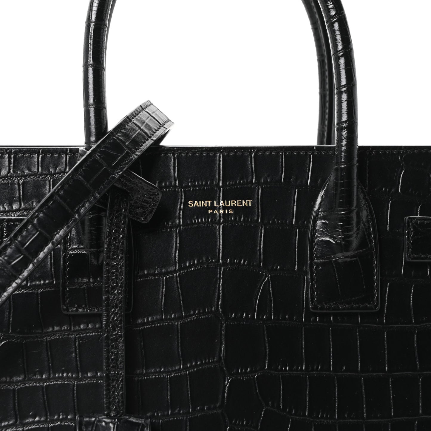 Calfskin Crocodile Embossed Baby Sac De Jour Black