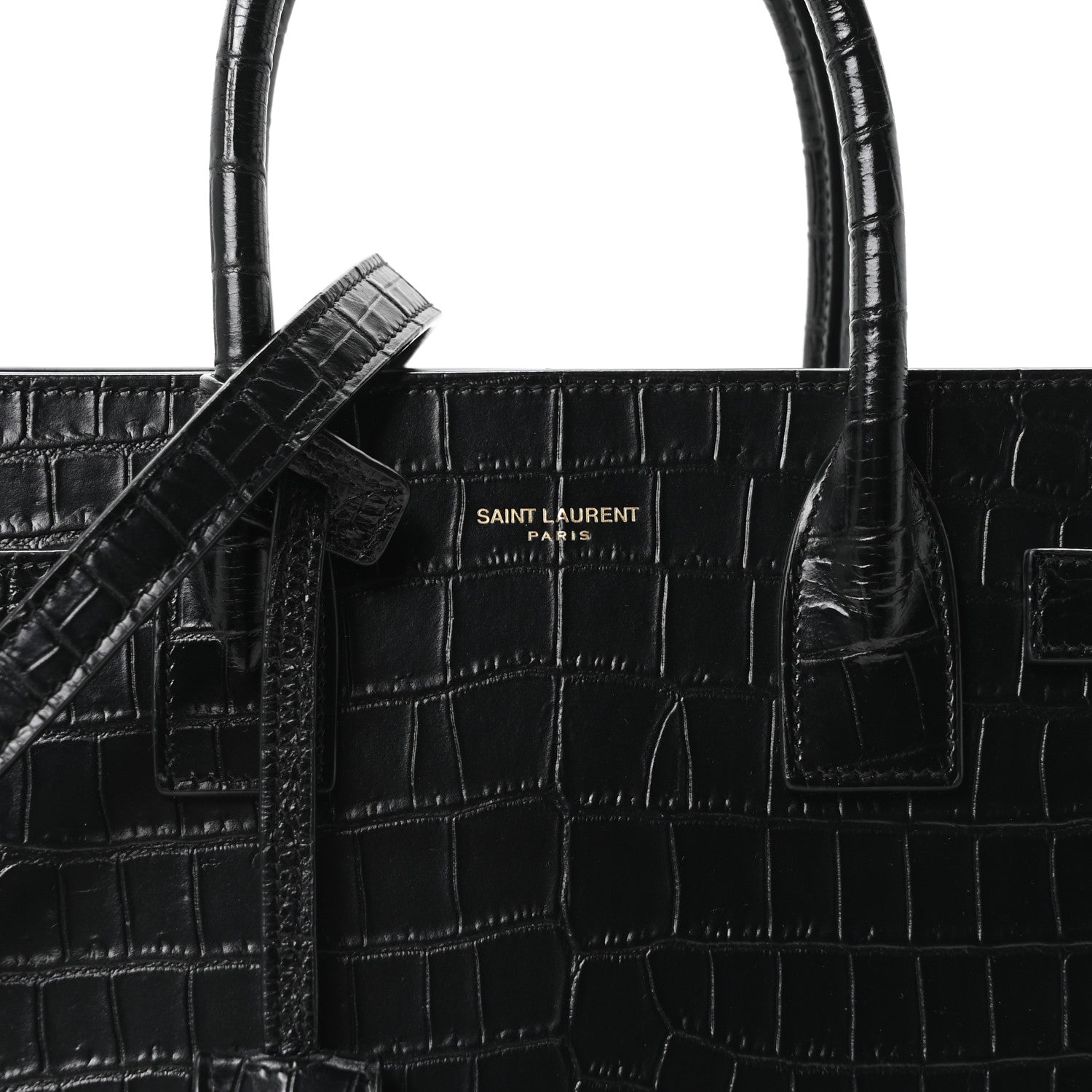 Saint Laurent Calfskin Crocodile Embossed Baby Sac De Jour Black 8 of 10
