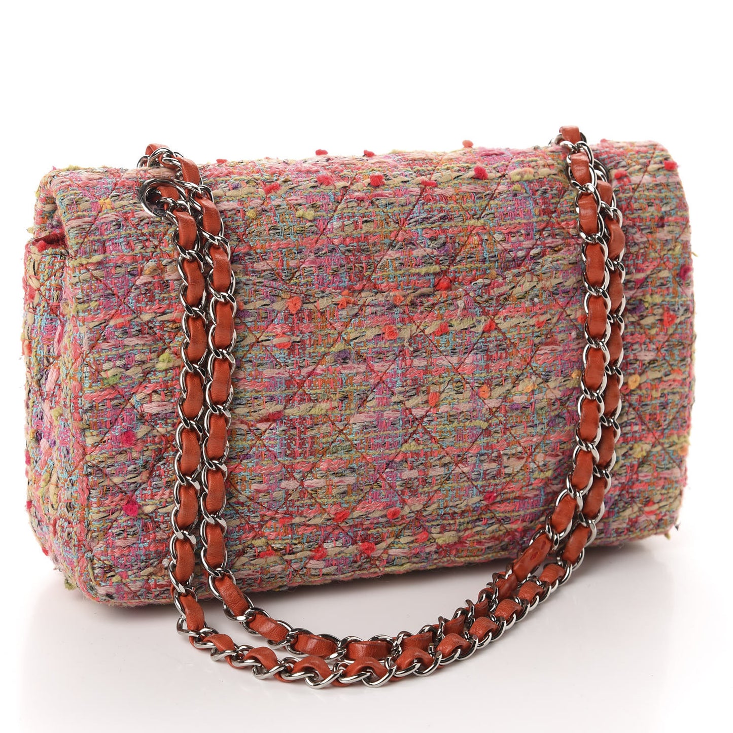 Tweed Quilted Medium Double Flap Pink