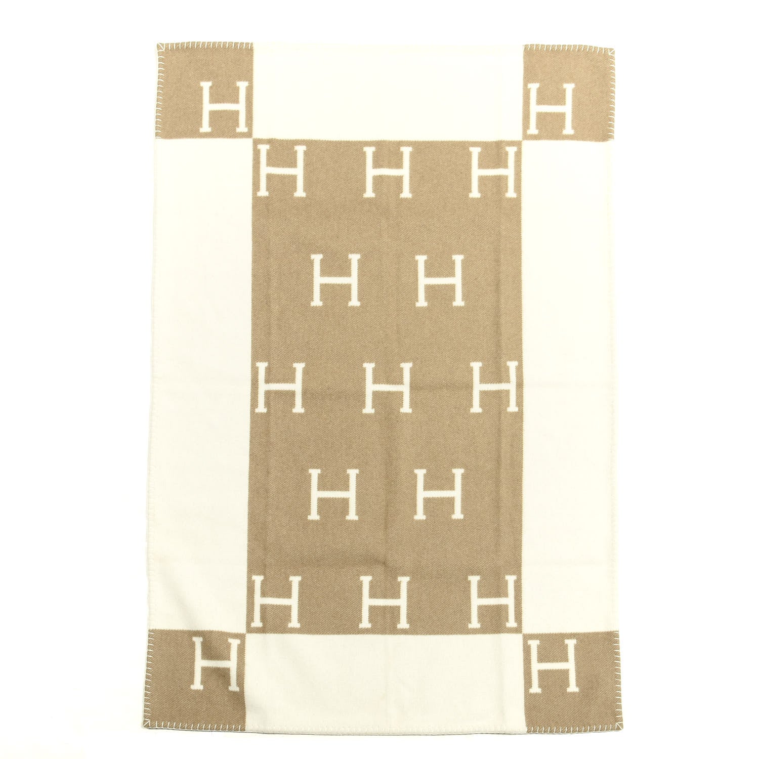 Hermes Wool Cashmere Avalon Blanket Noisette Moyen White 1 of 3