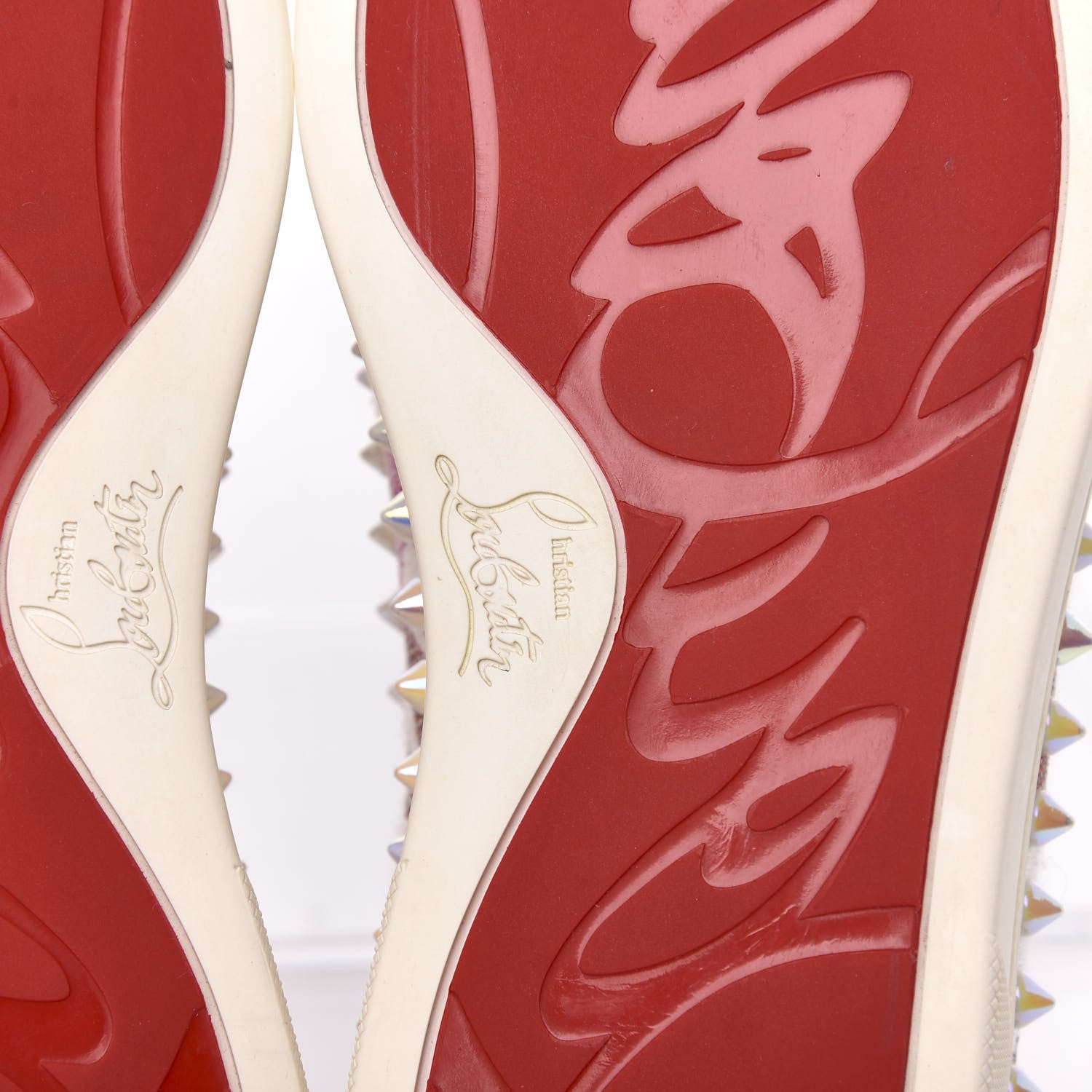 Christian Louboutin Metallic Fabric Lurex Lips Spikes Womens Pik Boat Flat Sneaker 35 White Multicolor 6 of 10