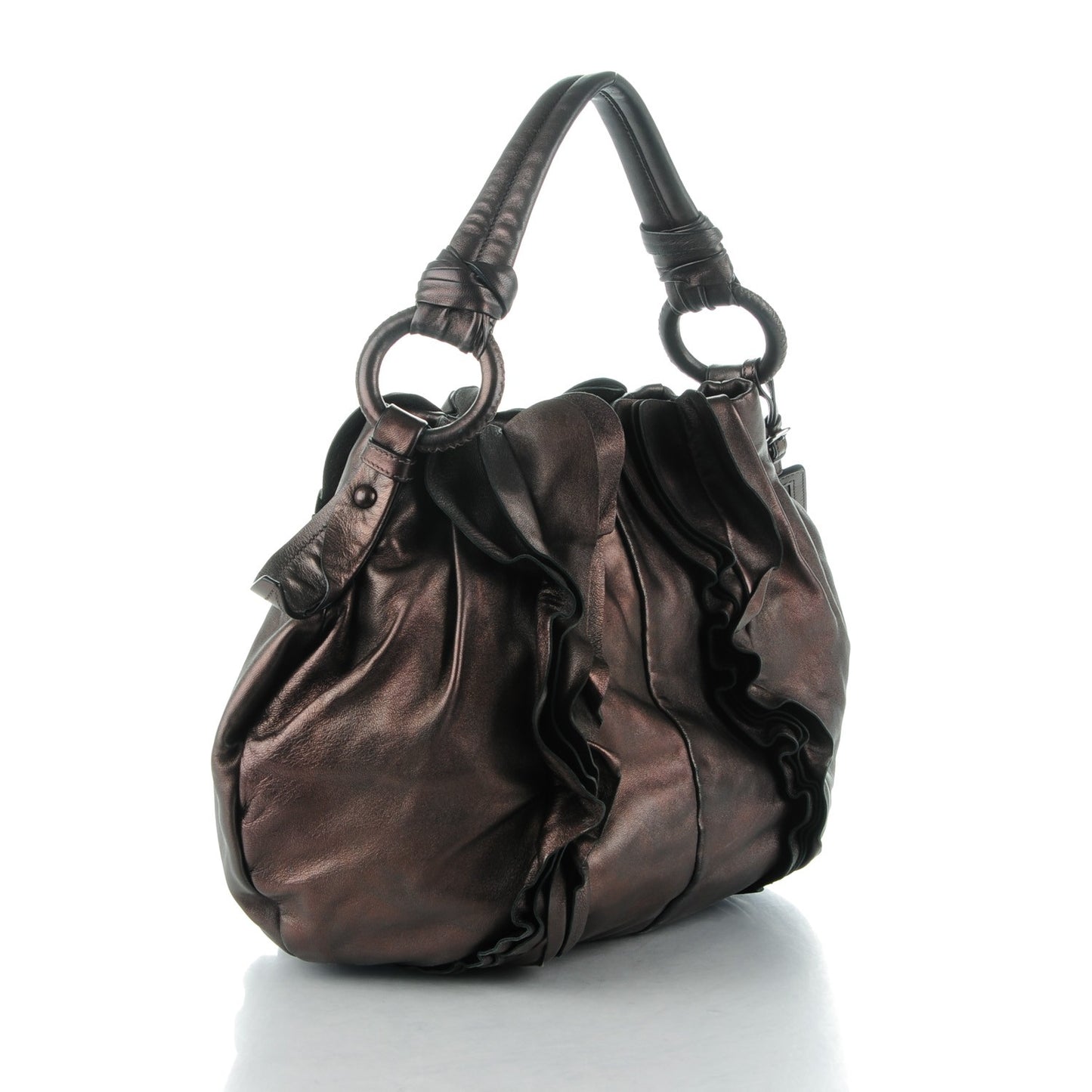 Metallic Nappa Ruffle Hobo Grafite Mordore