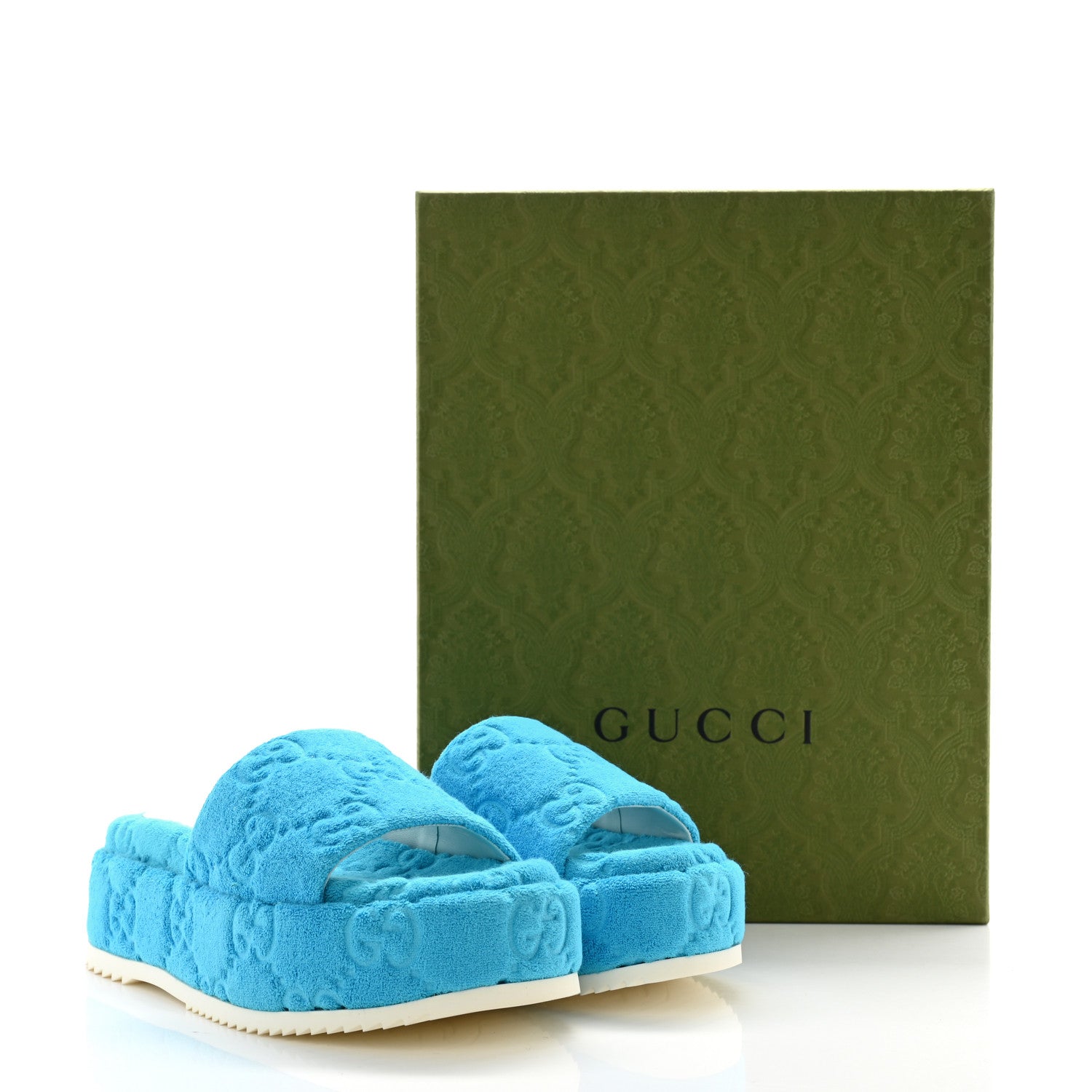 Gucci Terry Cloth GG Monogram Angelina Platform 55mm Slide Sandals 37.5 Azure 11 of 11