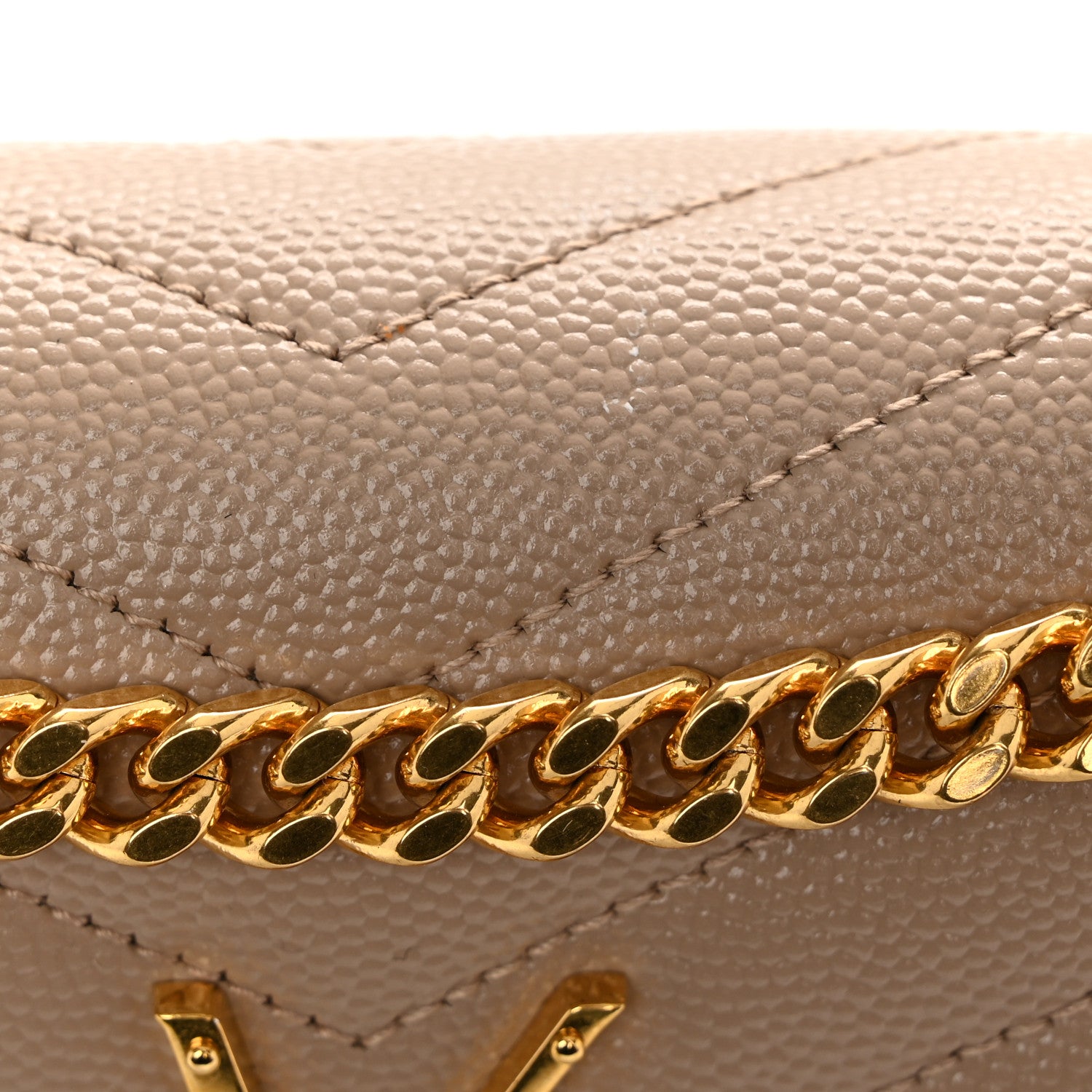 Saint Laurent Grain De Poudre Matelasse Chevron Monogram Chain Wallet Dark Beige 8 of 11