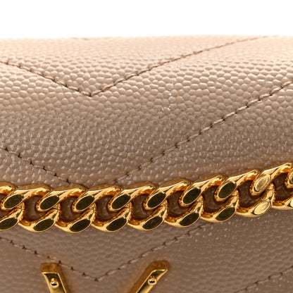 Saint Laurent Grain De Poudre Matelasse Chevron Monogram Chain Wallet Dark Beige 8 of 11