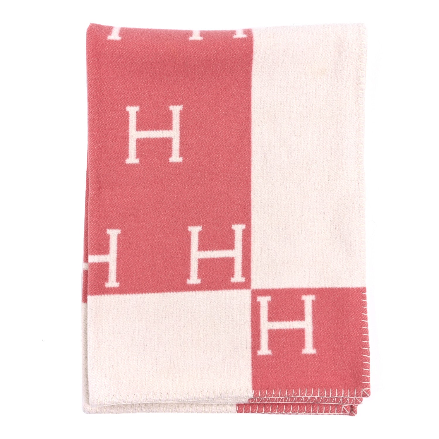 Hermes Wool Cashmere Avalon Baby Blanket Rose Airelle White 1 of 4