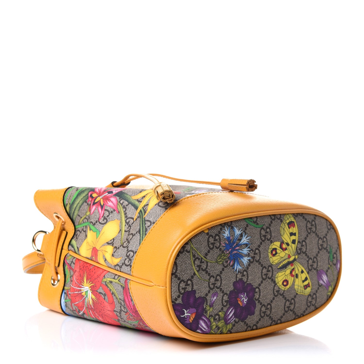 Gucci GG Supreme Monogram Flora Small Ophidia Bucket Bag Beige Multicolor Crop 4 of 12