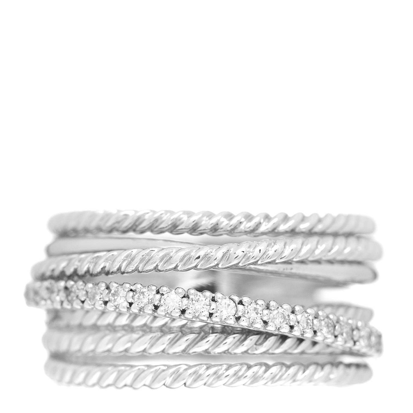 Sterling Silver Diamond 11mm Wide Crossover Cable Ring 58 8.25