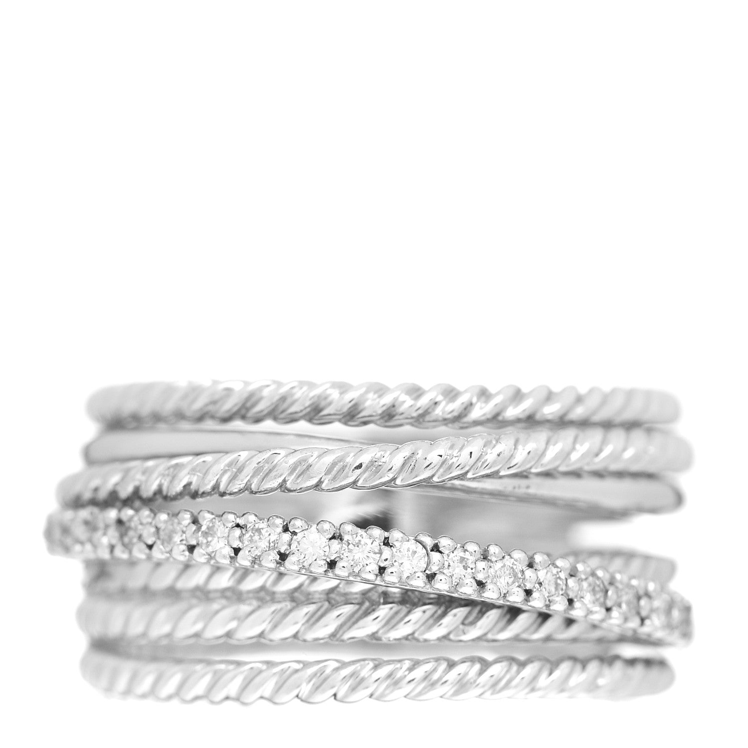 David Yurman Sterling Silver Diamond 11mm Wide Crossover Cable Ring 58 8.25 1 of 4