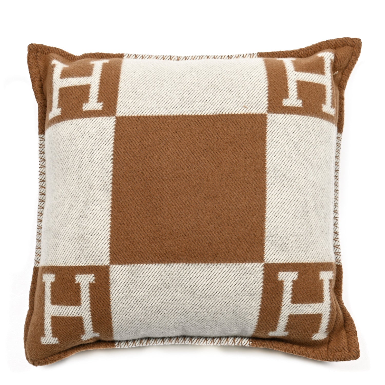 Hermes Wool Cashmere Avalon Pillow PM Ecru Camel 2 of 3