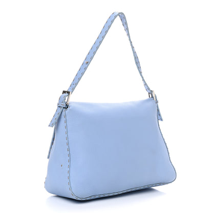 Fendi Calfskin Romano Selleria Forever Mama Baguette Sky Blue Latte 2 of 10