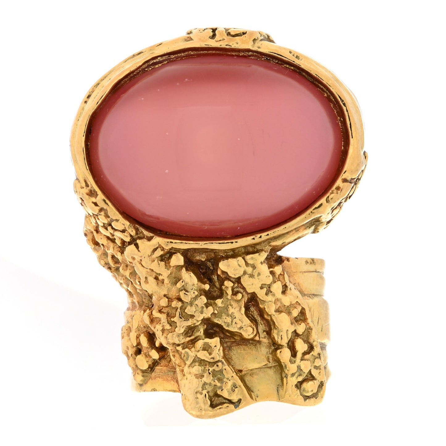 Glass Cabochon Arty Ovale Ring 54 6.75 Gold Pink