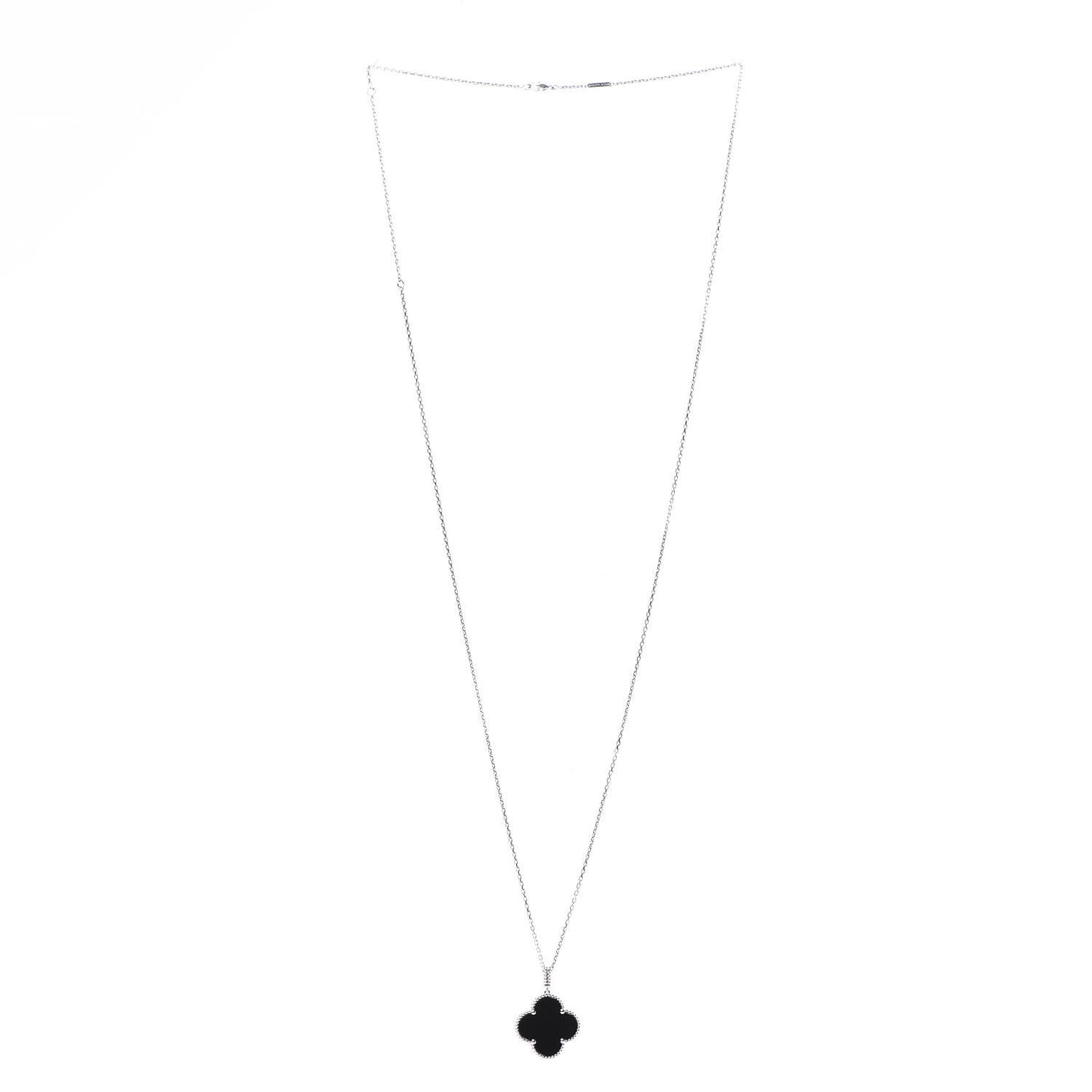 18K White Gold Black Onyx Magic Alhambra Pendant Necklace