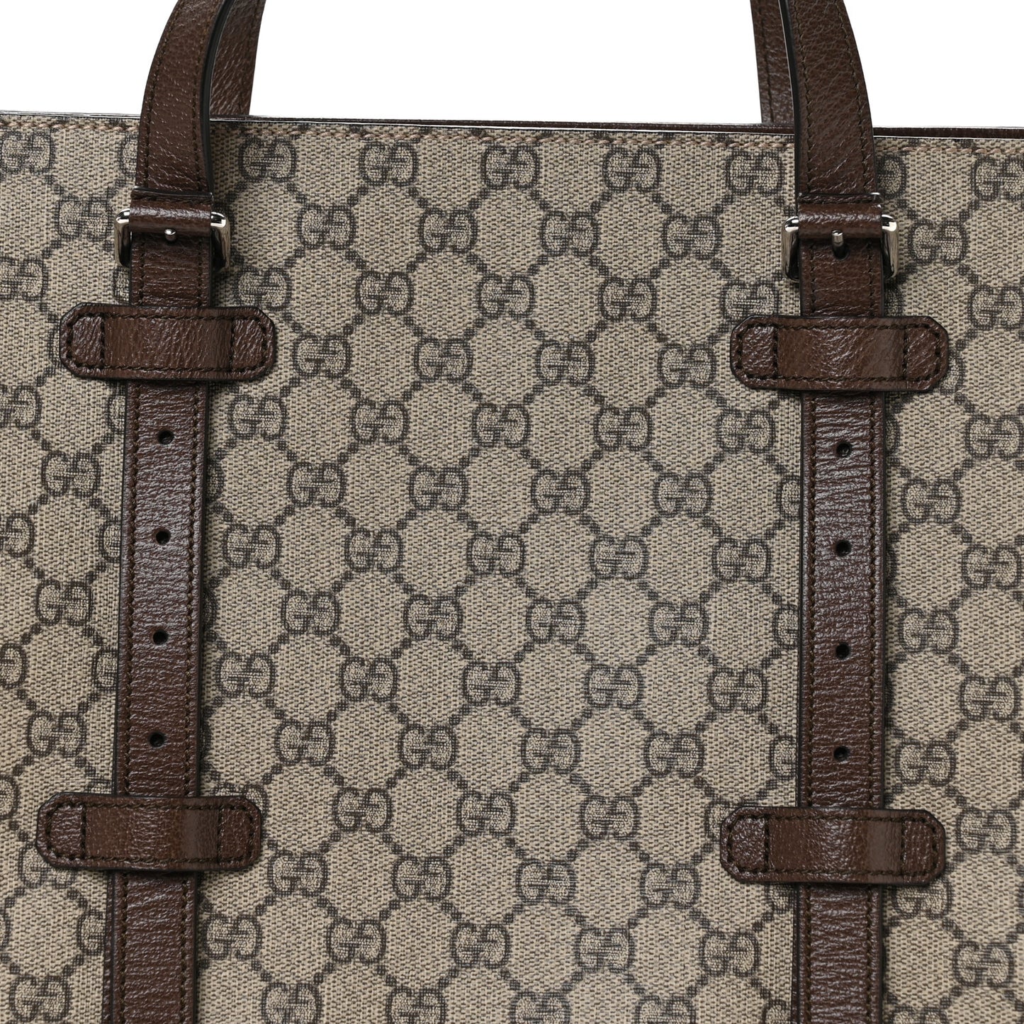 GG Supreme Monogram Textured Dollar Calfskin Medium Detail Tote Beige Ebony New Acero