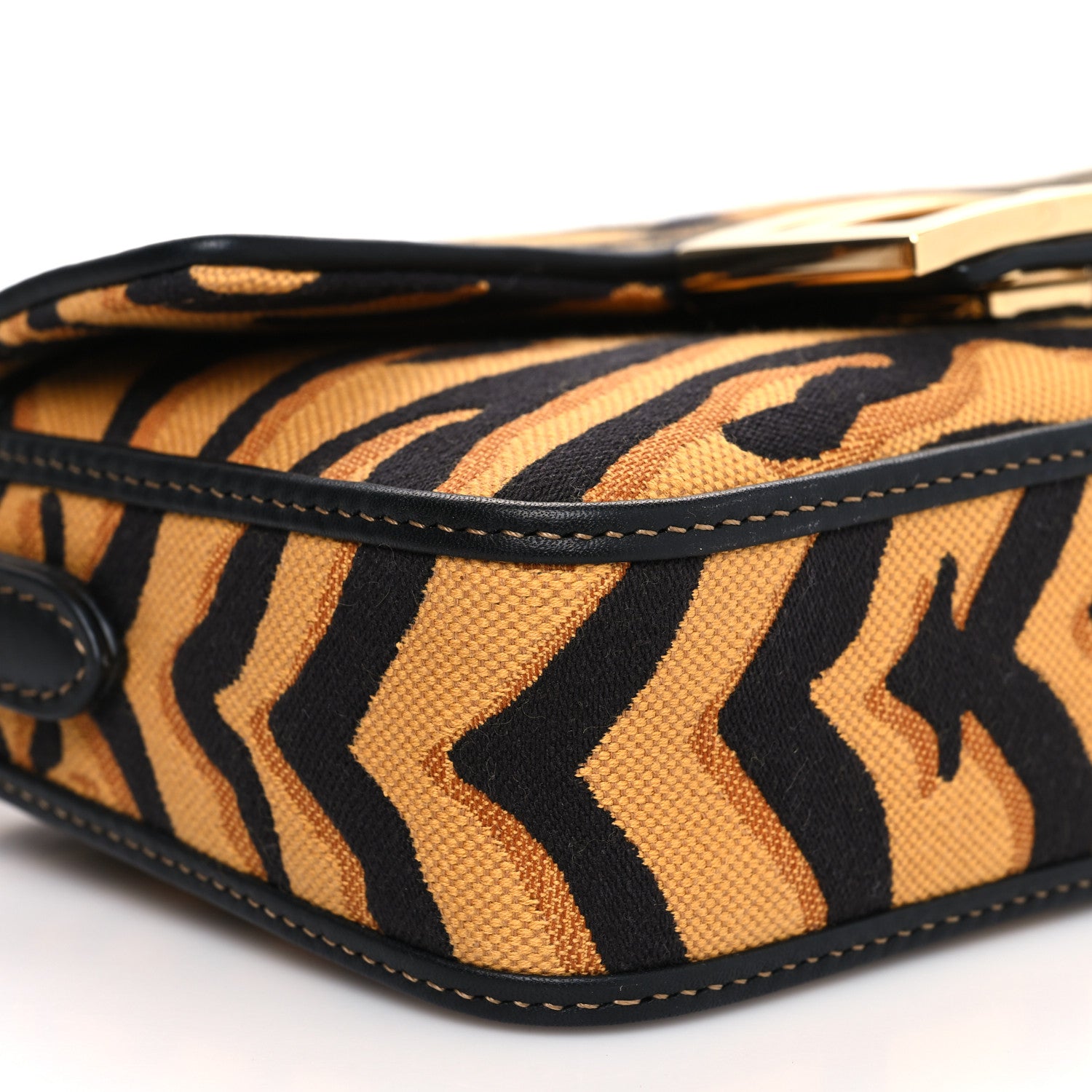 Fendi Canvas Chinese New Year Tiger Embroidered Mini Baguette Black Dark Yellow 10 of 11