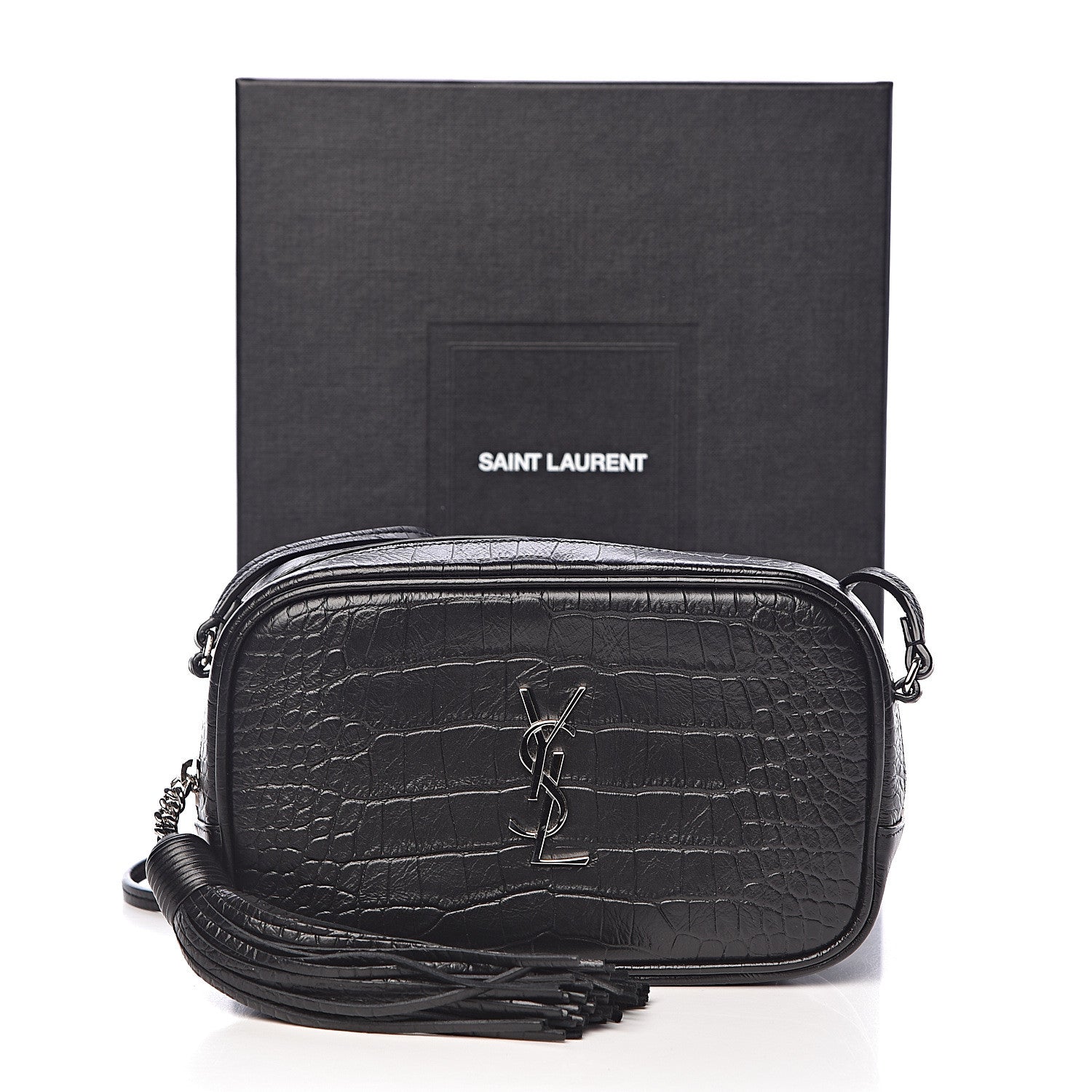 Saint Laurent Calfskin Crocodile Embossed Mini Lou Camera Bag Black 11 of 11