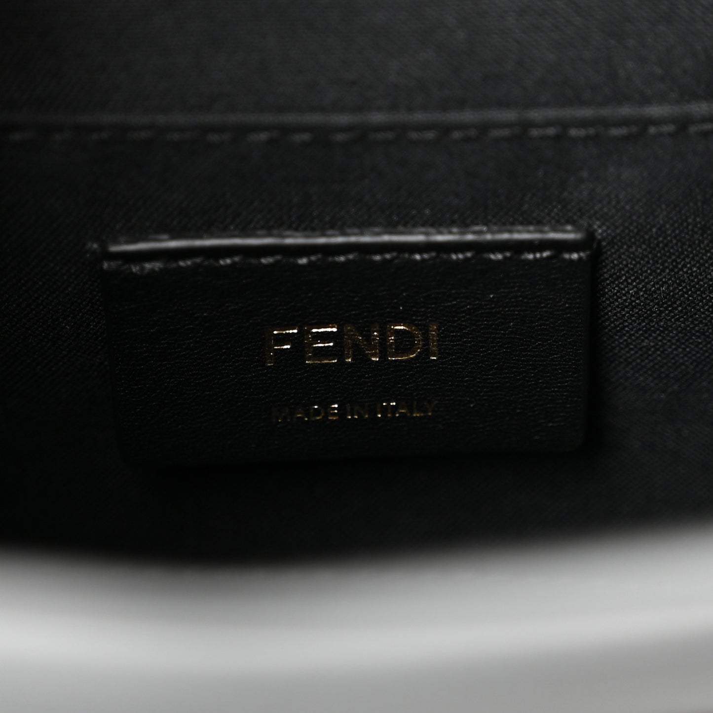 Glazed Fabric Vitello Century F is Fendi FF 1974 Stamp Patch Camera Case Mogano Panna Black