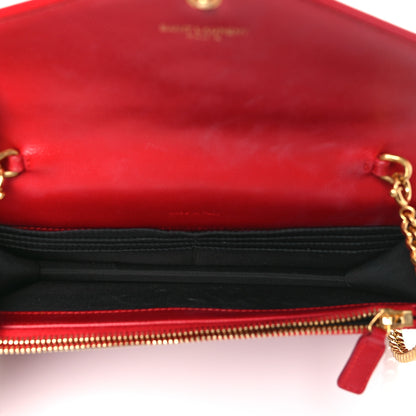 Saint Laurent Grain De Poudre Matelasse Chevron Monogram Envelope Chain Wallet New Red 5 of 11