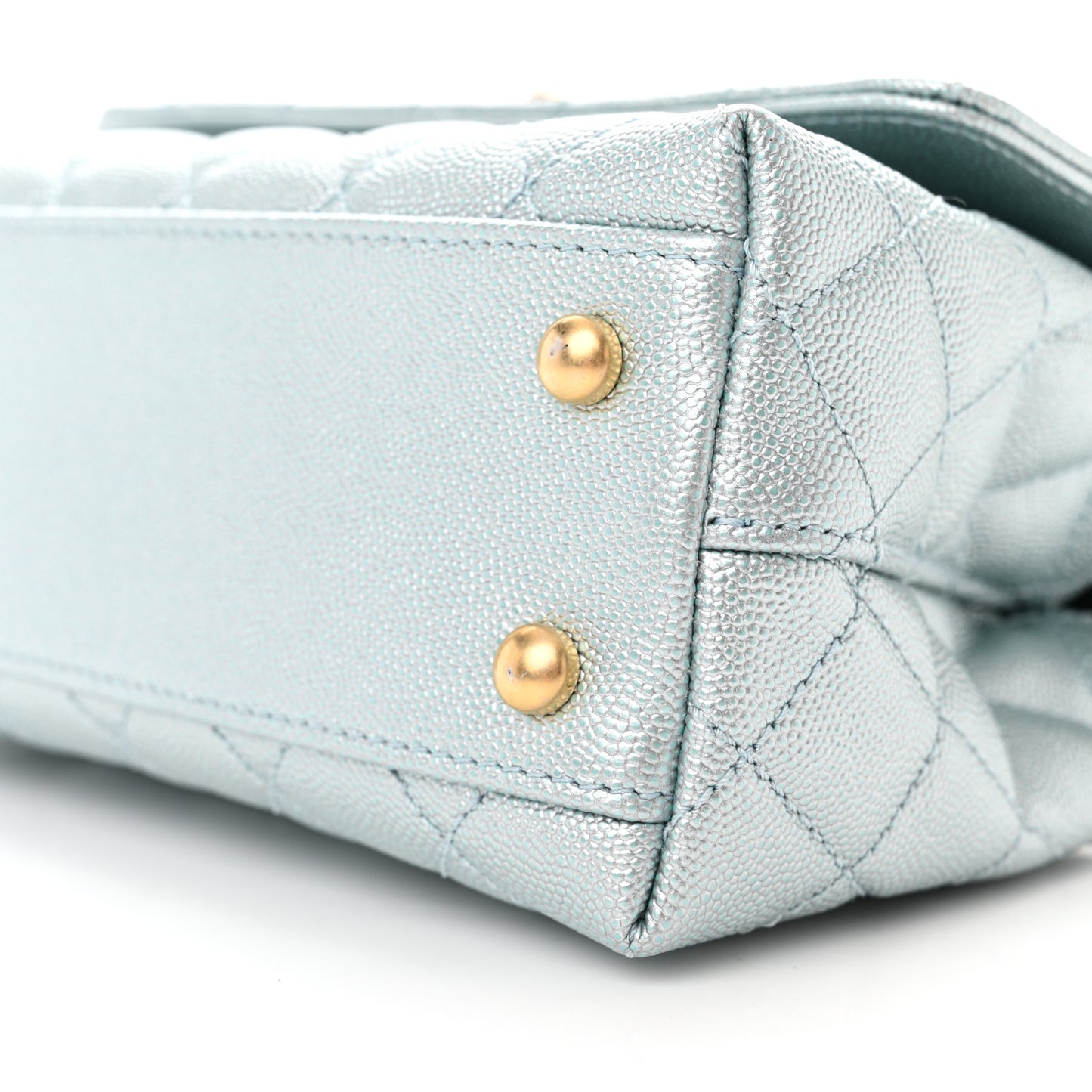 Metallic Caviar Quilted Mini Coco Handle Flap Light Blue