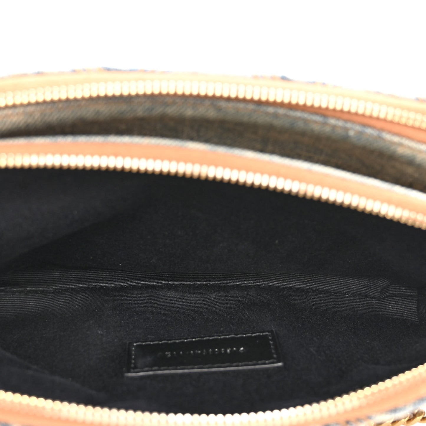 Suede Denim Quilted Mini Becky Double Zip Bag Blue Cinnamon