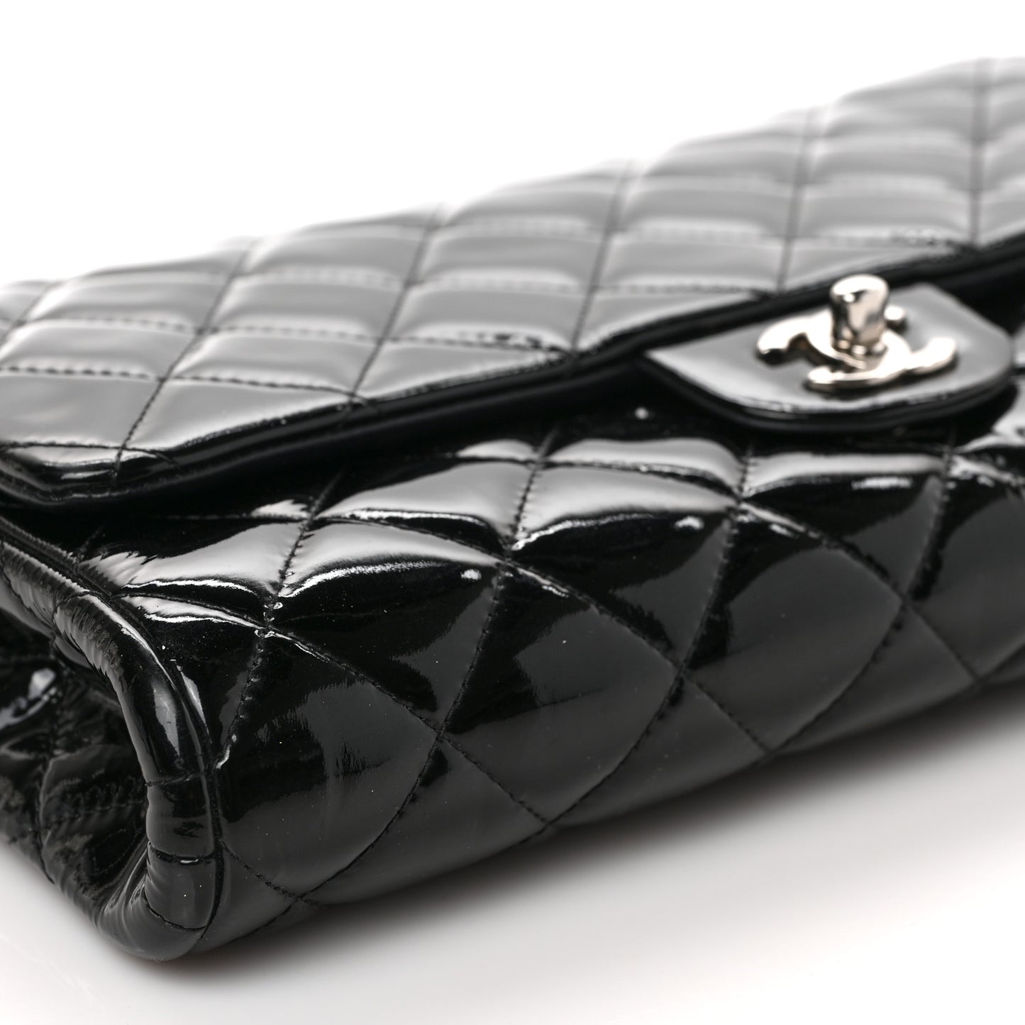 Patent Quilted Clutch with Chain Flap Black