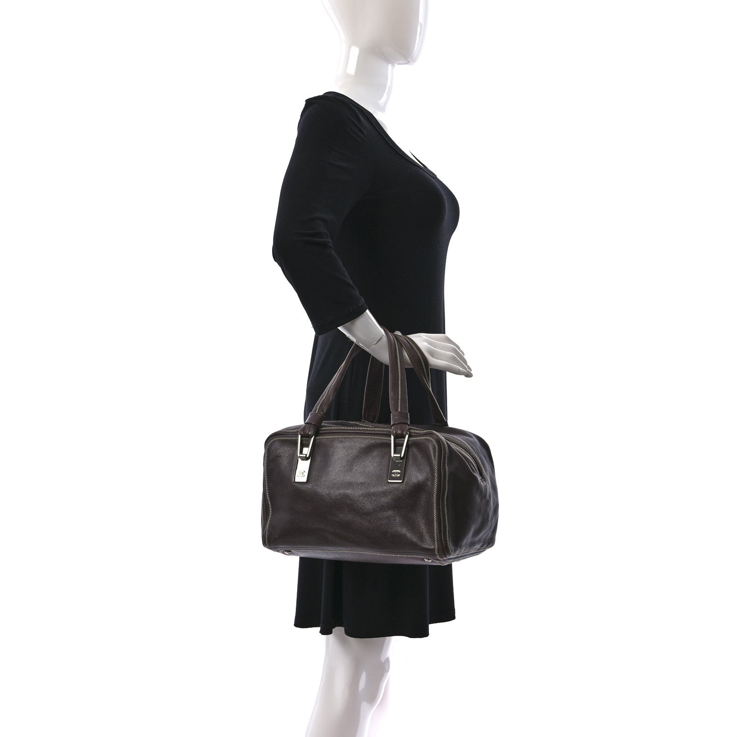 Chanel Deerskin Stitched Medium Bowler Brown 2 of 11