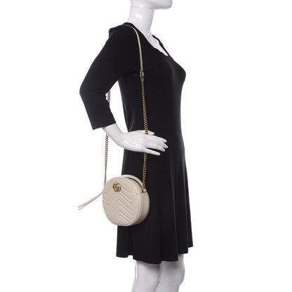 Gucci Calfskin Matelasse Mini GG Marmont Round Shoulder Bag White 2 of 11