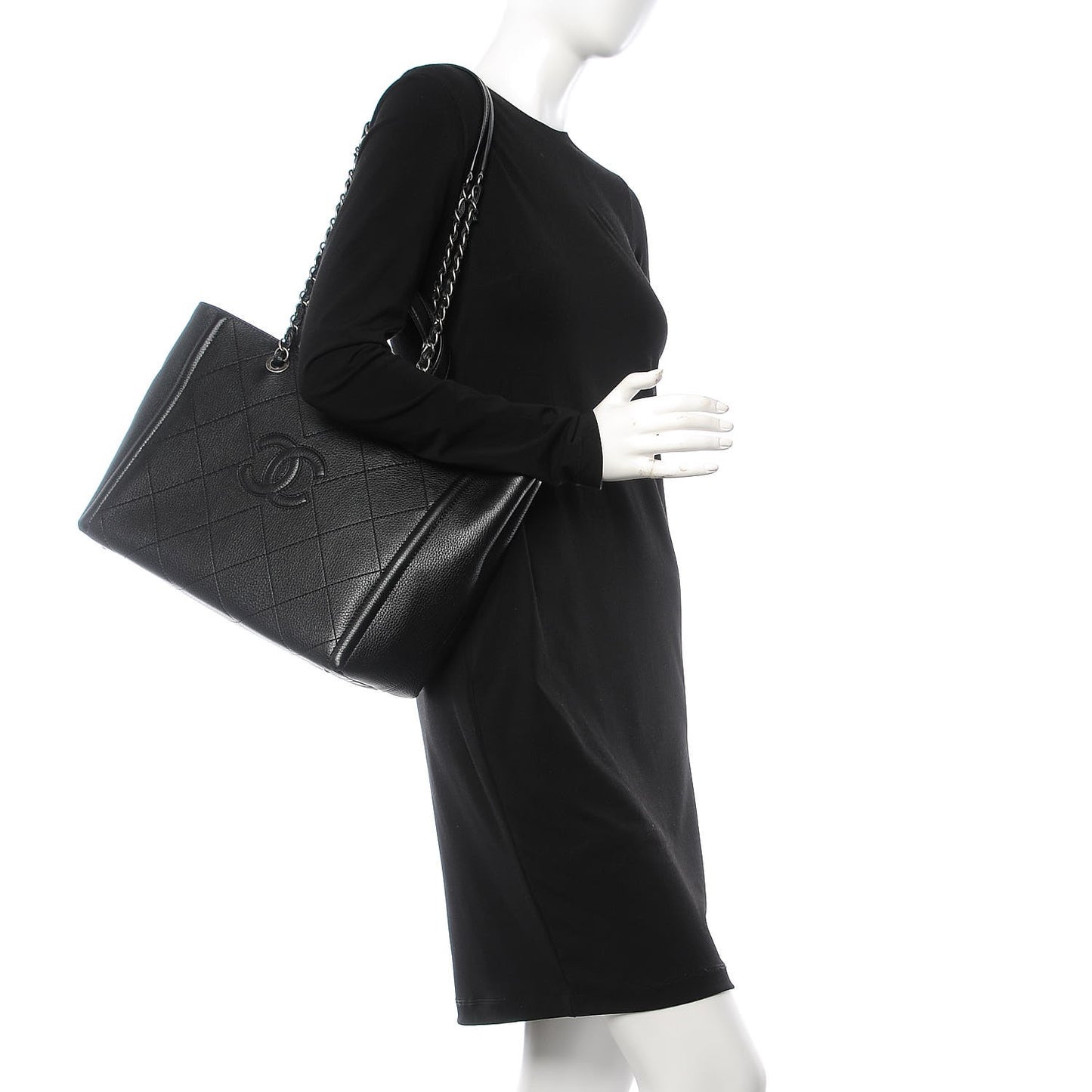Deerskin Stitched Medium CC Shopping Tote Black