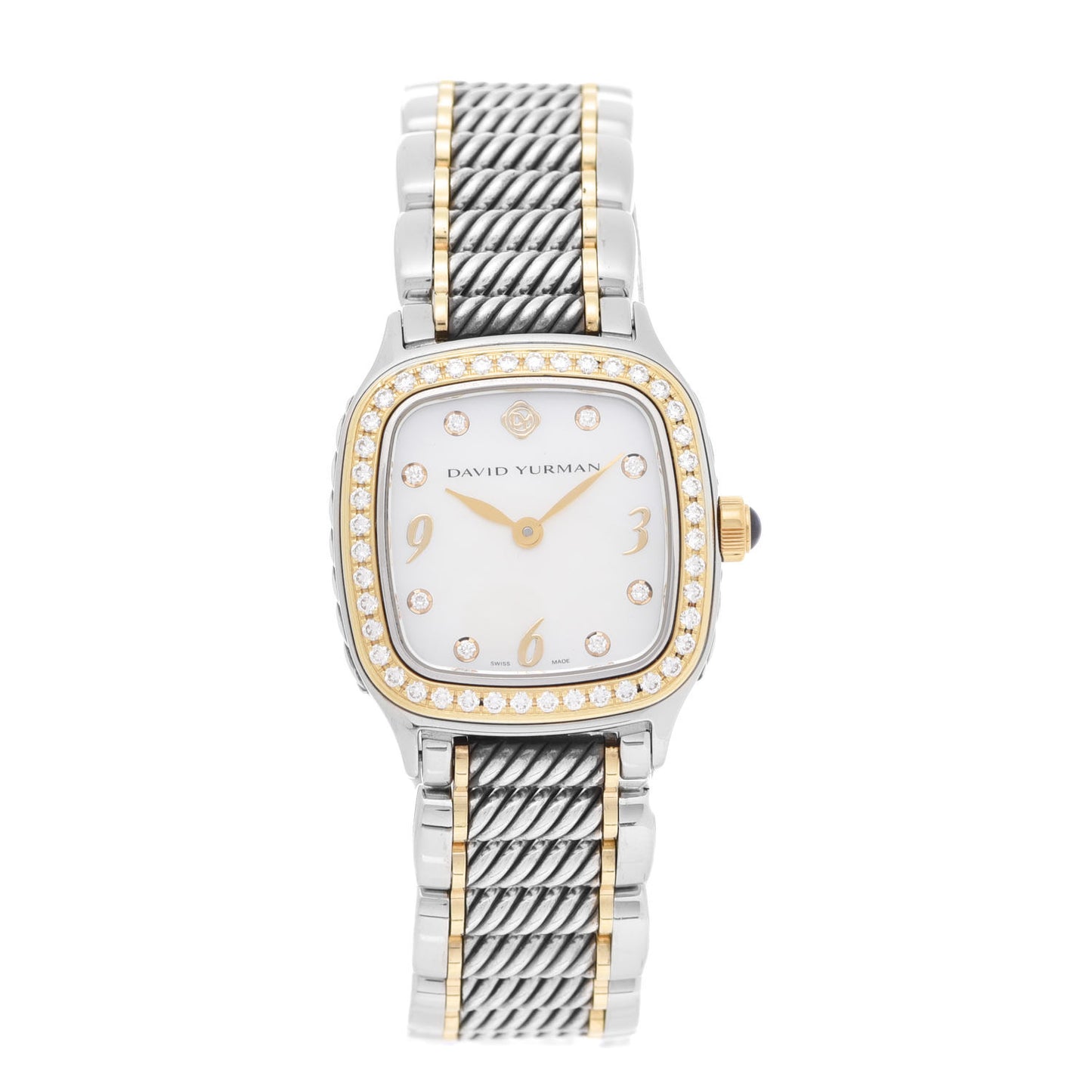 Stainless Steel 18K Yellow Gold Diamond Bezel Mother of Pearl 25mm Thoroughbred Quartz Watch