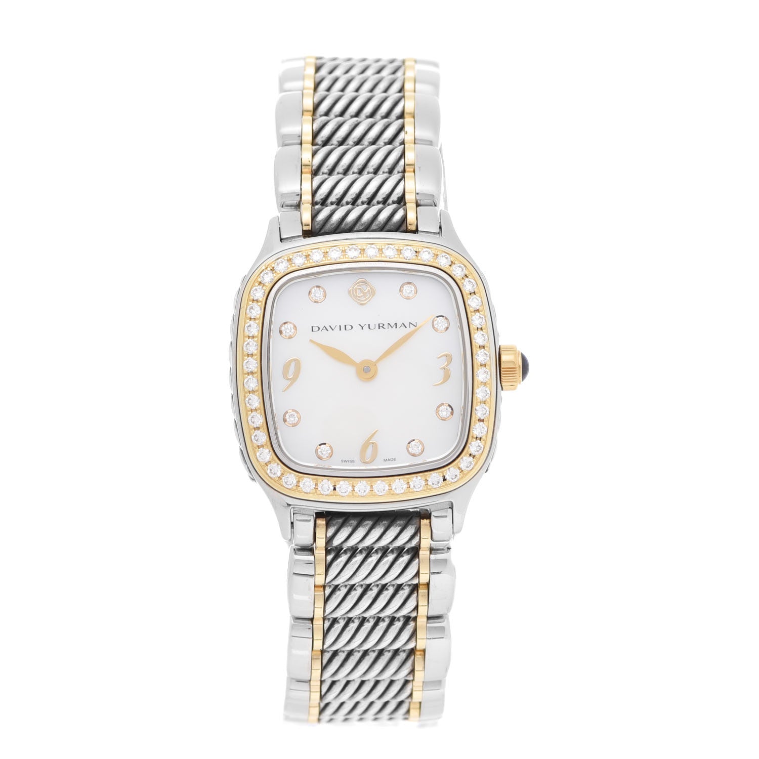 David Yurman Stainless Steel 18K Yellow Gold Diamond Bezel Mother of Pearl 25mm Thoroughbred Quartz Watch 1 of 5