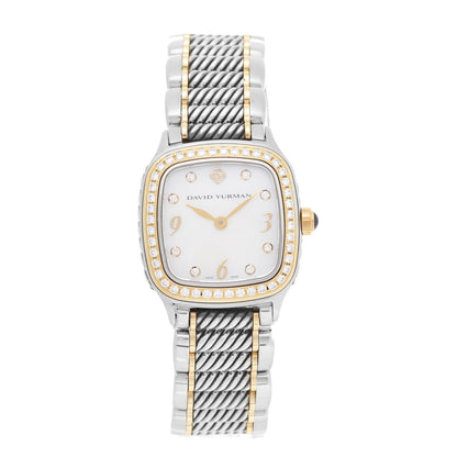David Yurman Stainless Steel 18K Yellow Gold Diamond Bezel Mother of Pearl 25mm Thoroughbred Quartz Watch 1 of 5