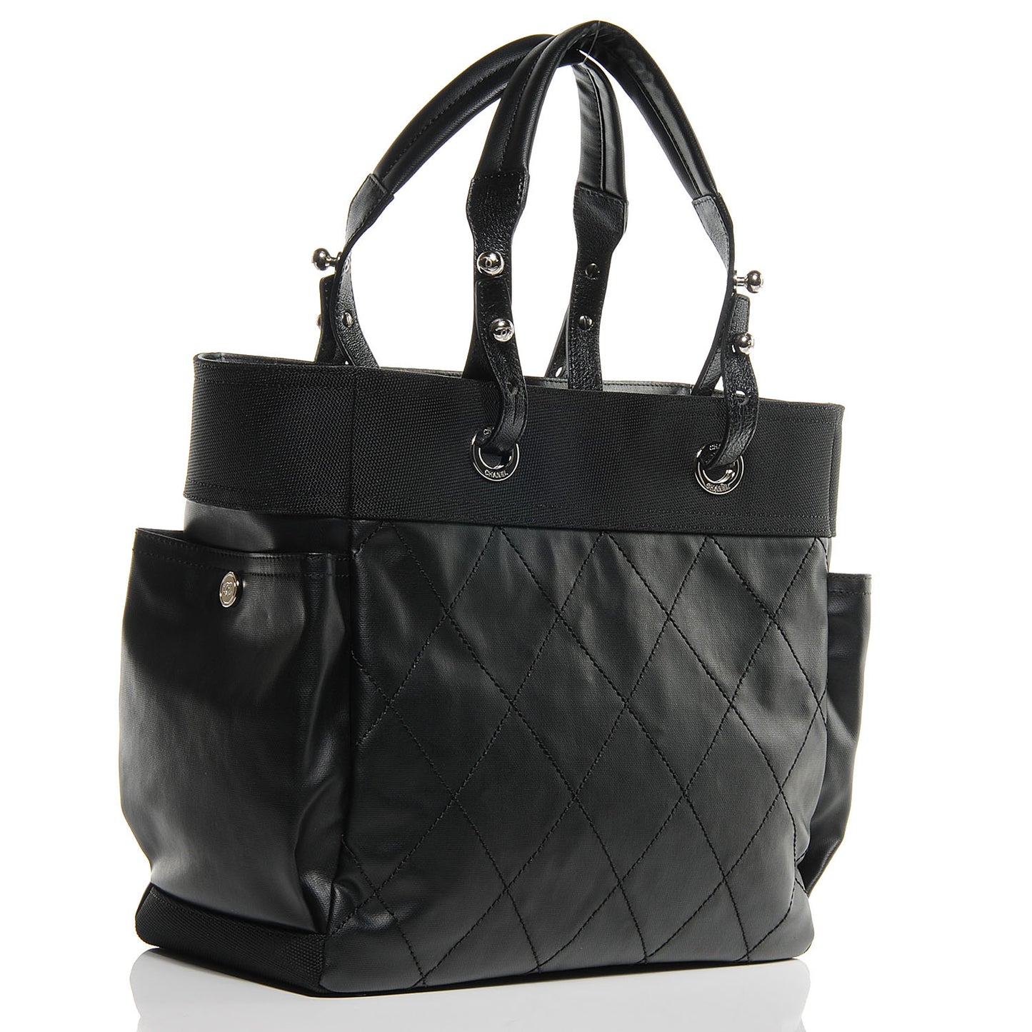 Coated Canvas Large Paris Biarritz Tote Black