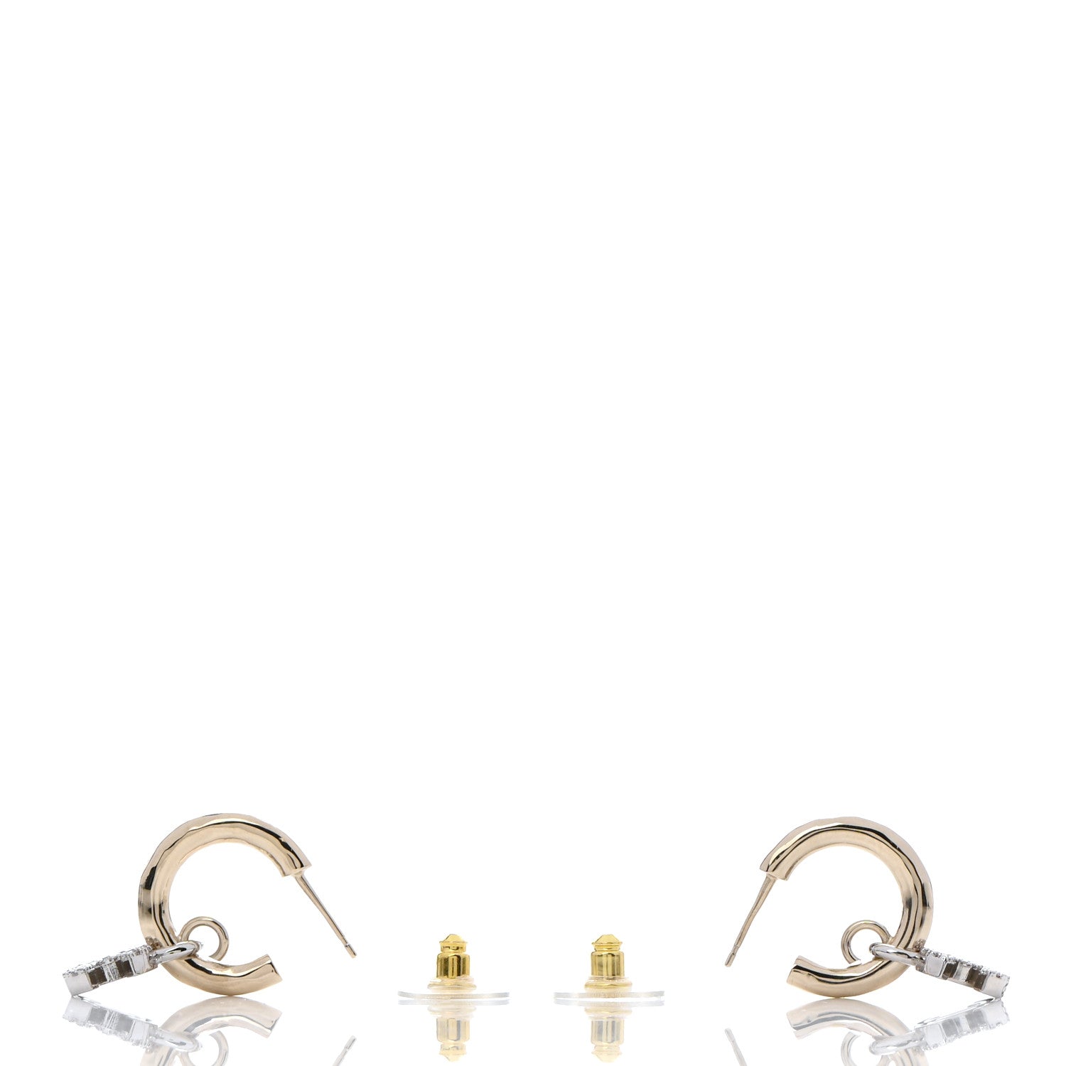 Chanel Metal Crystal CC Hoop Drop Earrings Gold 3 of 5
