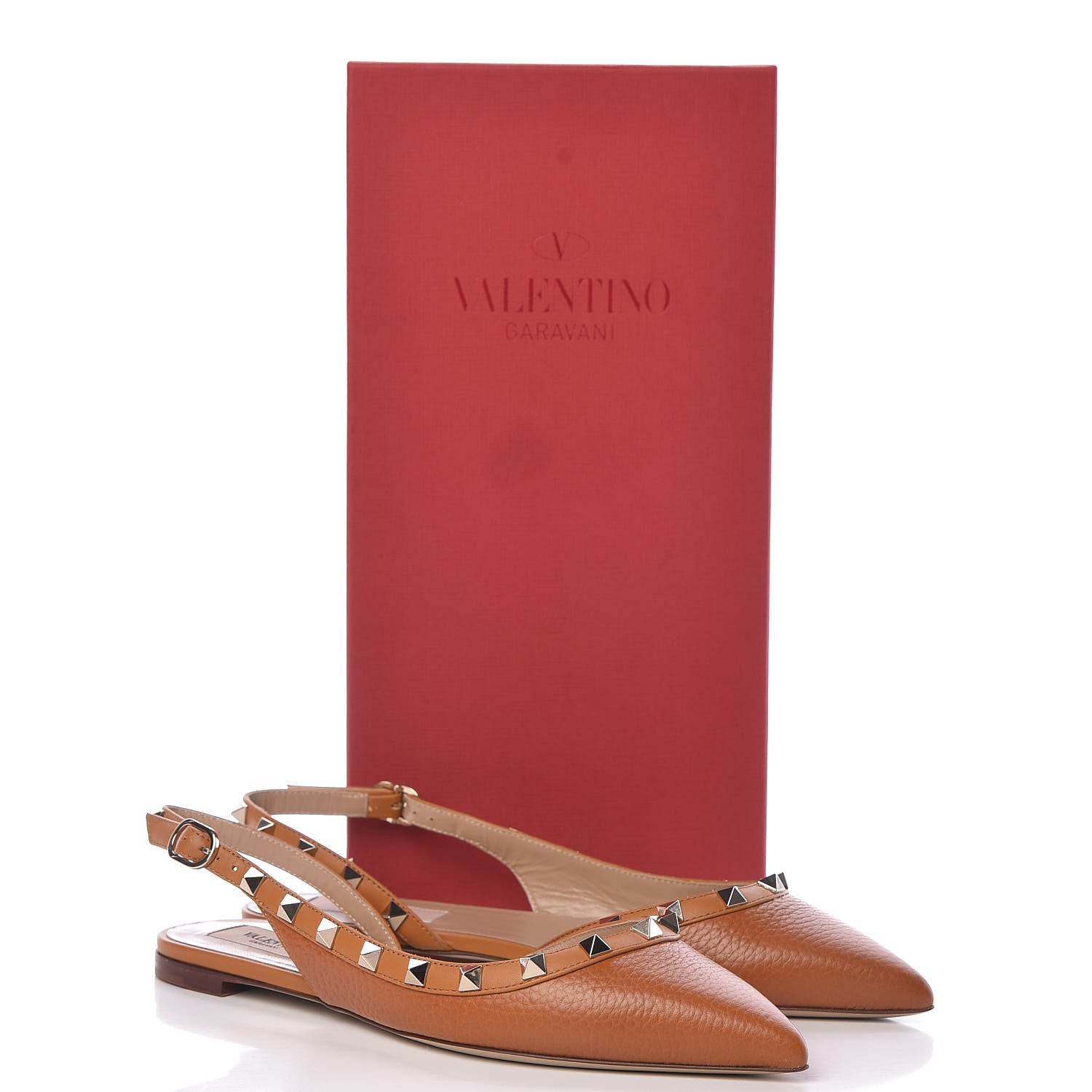 Valentino Garavani Pebbled Calfskin Rockstud Slingback Flats 36.5 Cuoio 10 of 10