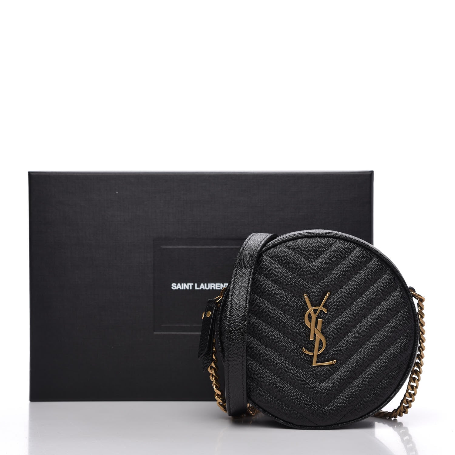 Saint Laurent Grain De Poudre Matelasse Chevron Quilted Round Vinyle Camera Bag Black 10 of 10