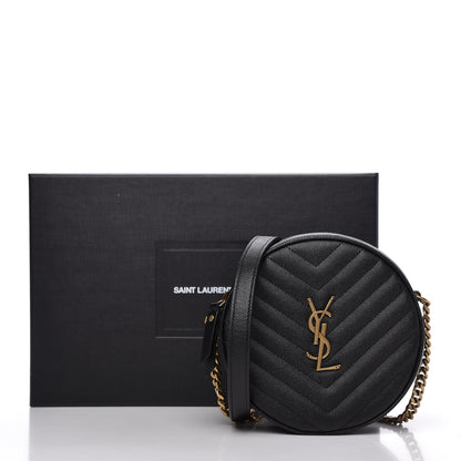 Saint Laurent Grain De Poudre Matelasse Chevron Quilted Round Vinyle Camera Bag Black 10 of 10