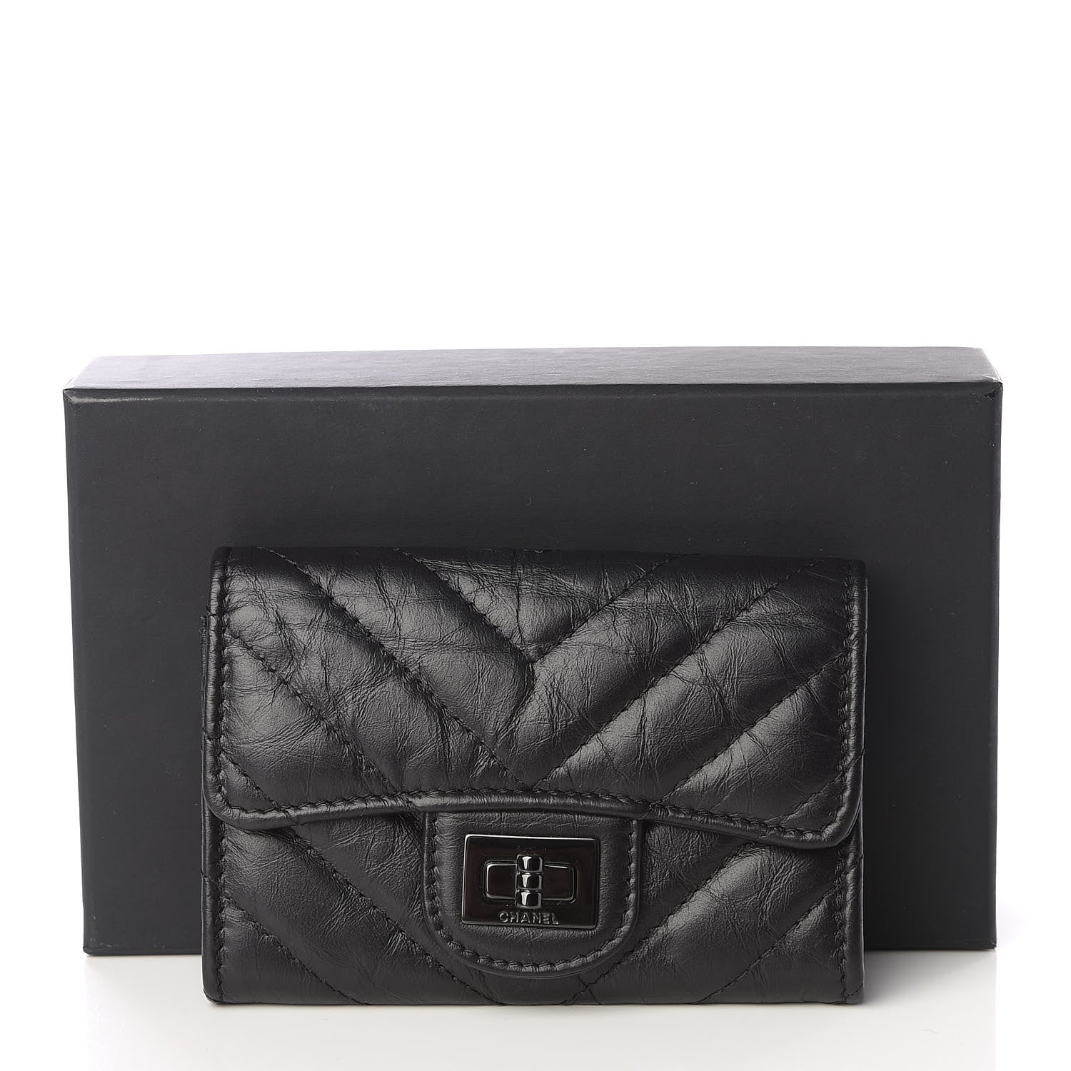Chanel Aged Calfskin Chevron Quilted Reissue Card Holder Wallet So Black 10 of 10