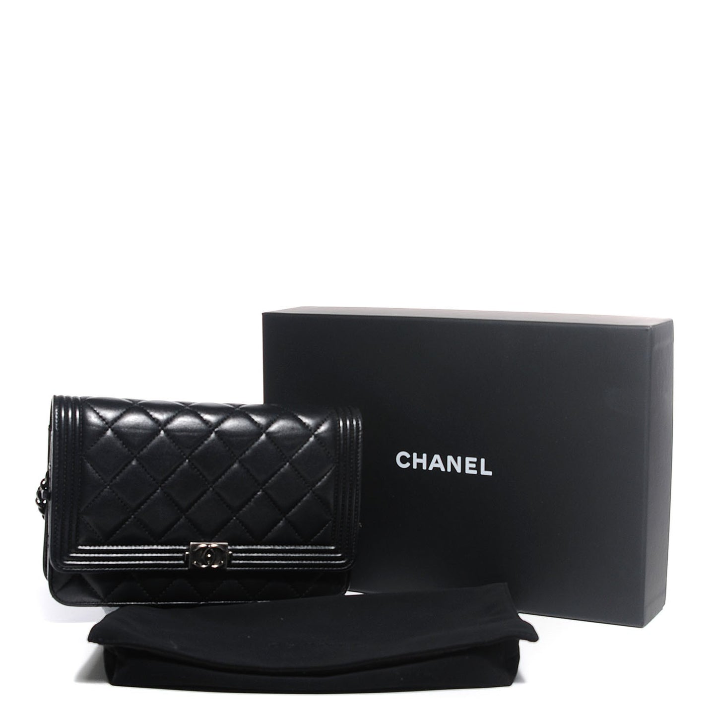 Lambskin Quilted Boy Wallet On Chain WOC Black