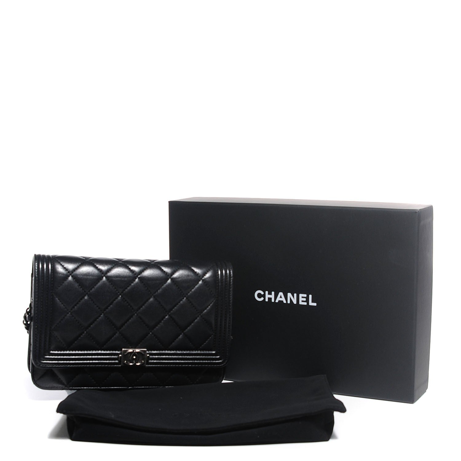 Chanel Lambskin Quilted Boy Wallet On Chain WOC Black 9 of 9